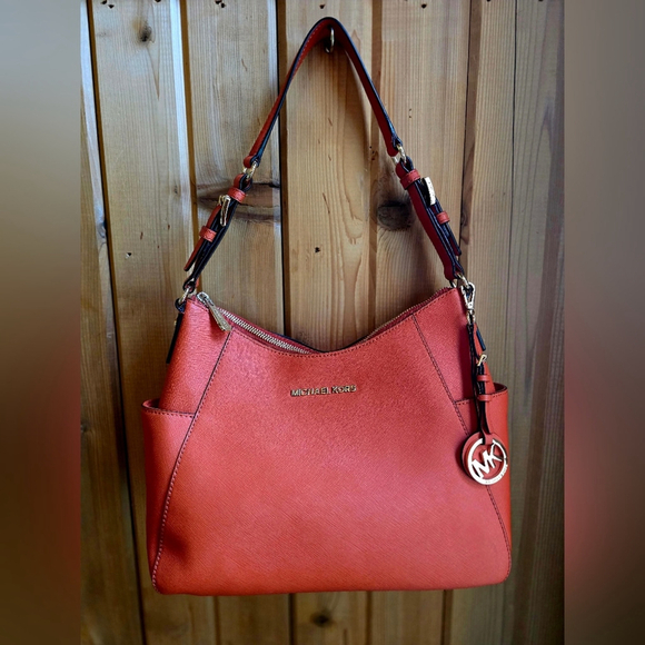 Michael Kors Leather Hobo Shoulder Bag Coral - Picture 5 of 16